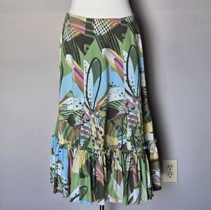 Anthropologie Boho Multicolor Floral Ruffle Tiered Midi Women's Skirt Size 6